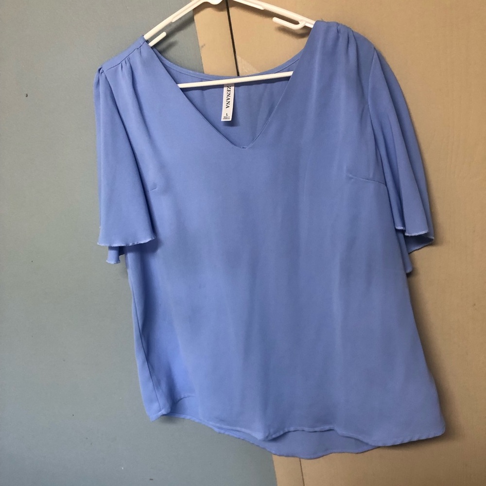 Zenana Outfitters Sky Blue V-Neck Blouse